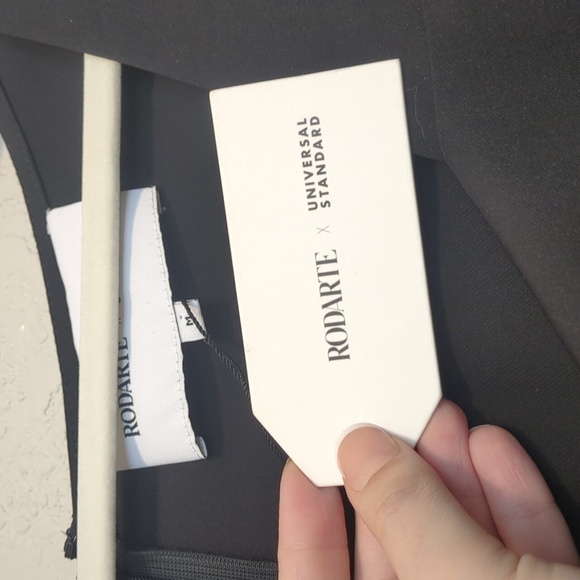 Rodarte x Universal Standard short ruched sleeve black midi sheath dress - Picture 8 of 13